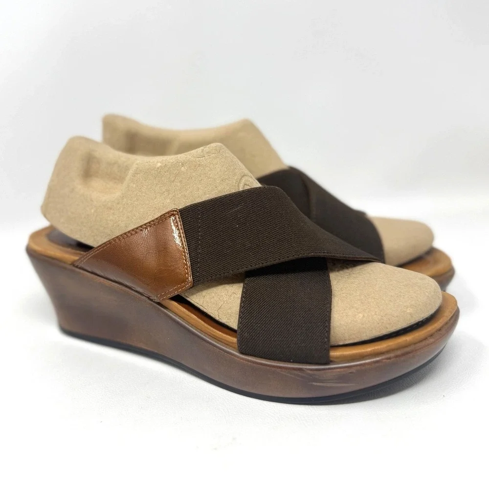 Dansko Ava Criss Cross Straps Slide Wedge Dark Brown 40 9.5 Preppy Tailored Chic